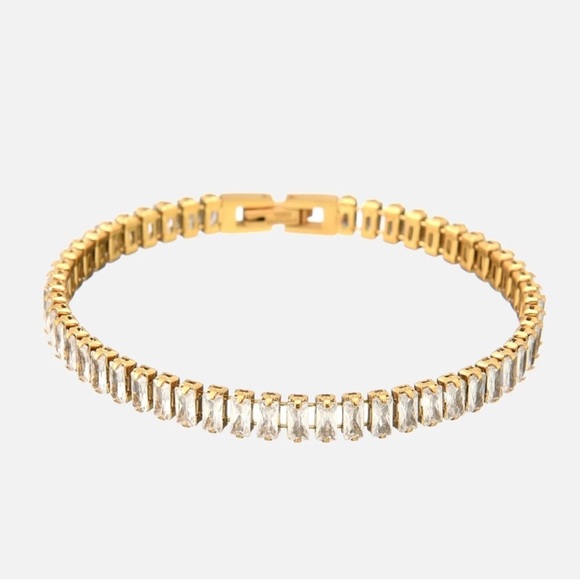 18K Gold Plated CZ Baguette Tennis Bracelet - Picture 8 of 8